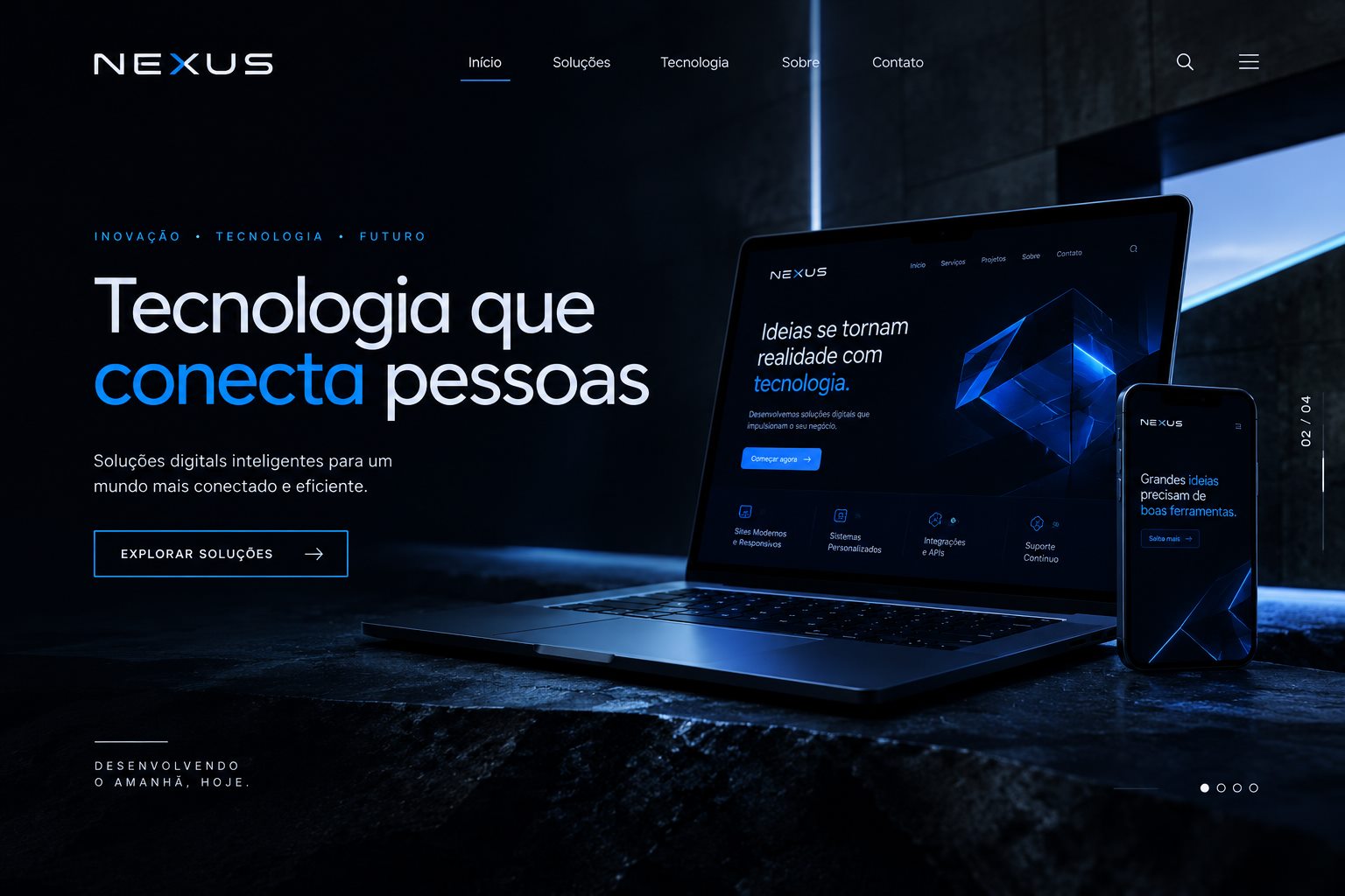Hero do website conceito Nexus, empresa de tecnologia